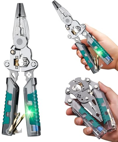 Lergas Tuvilo Elektrikerzange Multifunktion Abisolierzange 11 in 1 Elektriker Werkzeug Spannungsprüfer Zange Wire Stripper Kabelschere Electrical Pliers Folding für Profis (A)