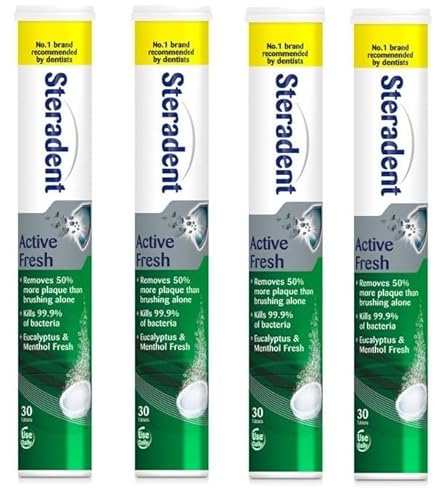 Steradent Active Fresh Denture Cleaning Tablets 30 - Daily Denture Cleaning Bundle Tablets - Pack of 4