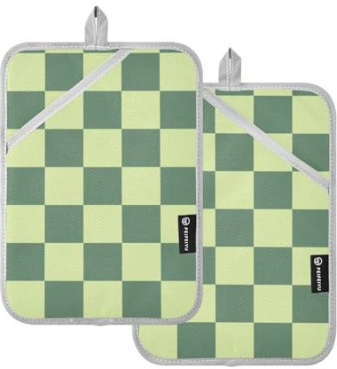 Green Light Dark Grid Pattern 2Pcs Pot Holders for Kitchen, Pocket Pot Holders Sets Heat Resistant Potholder Oven Mitts Hot Pads for Cooking Baking 7''x9''