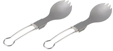 STOBAZA 2Pcs Lightweight Folding Titanium Sporks with Ergonomic Handle for Camping Picnic Outdoor Dining Compact Spoon Fork Combo for Trail Use