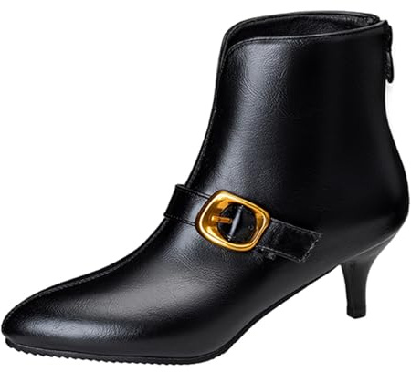 Cocey Botines de mujer | punta puntiaguda y tacón de aguja de 6 cm con hebilla de metal para oficina, ocasiones nocturnas, Negro , 40 EU