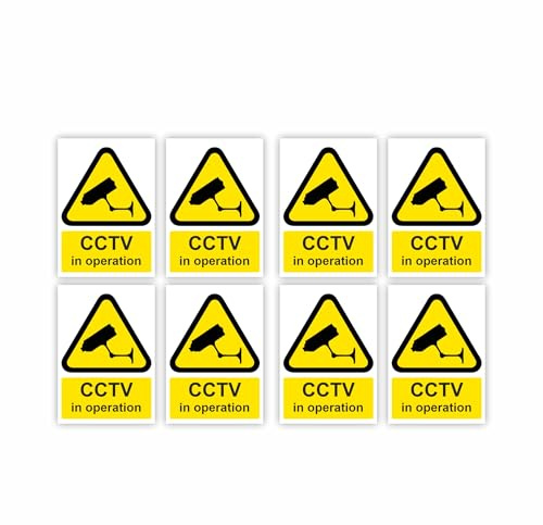 Small-Sized Multipack / 35x55mm Each (8-Pack) / CCTV Warning Self-Adhesive Signage/Vinyl Decals Removable & Wipeable/Indoor or Outdoor Stickers/Gloss Finish /
