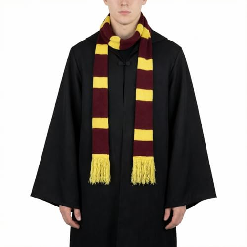 Storm&Lighthouse Wizard School Scarf Red and Gold Striped, 2m x 13cm Fancy Dress Costume Accessory with Tassels Unisex Scarf