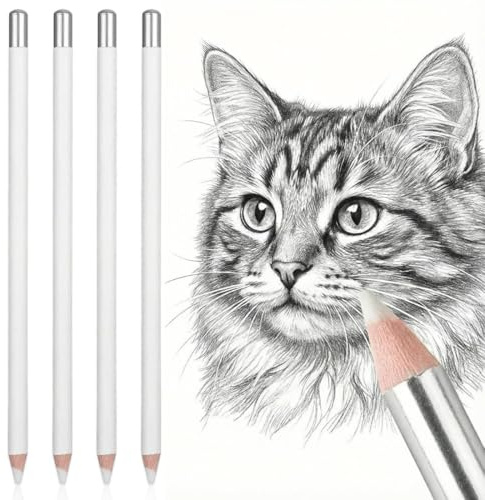 KAHZOR 4 PCS Stylo Gomme de Precision, Gomme Blanche pour Croquis et Révision, Crayon Dessin Professionnel Obtenir Des Effets de Croquis Fins et Des Retouches Précises pour Croquis, Artistes, Dessin
