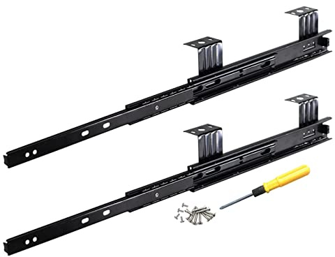 Lot de 2 glissières de tiroir télescopiques en métal Robuste – Glissières à roulement à Billes à Extension complète en Trois Sections – Glissières d'étagère pour Plateau de Clavier épaisses et