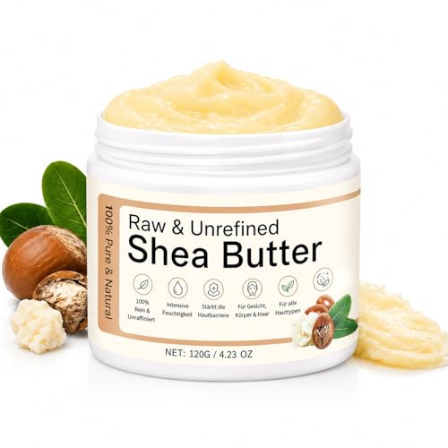 Bio Shea Butter Roh - 100% Rein & Unraffiniert Sheabutter - Sheabutter Bio für Kosmetik - Natürliche Feuchtigkeitspflege für Gesicht, Körper & Haar - Rückfettend für Alle Hauttypen 120g