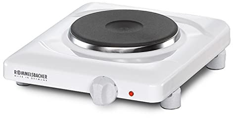 ROMMELSBACHER Einzelkochplatte THL 1097 - Made in Germany, Gussheizplatte 145 mm Ø, feueremailliertes Gehäuse, stufenlos regelbar, Überhitzungsschutz, 1000 Watt, weiß