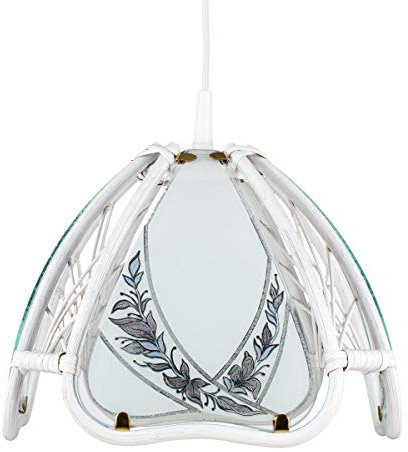 Helios Leuchten 212025/W Rattanlampe weiss | Rattanleuchte rustikal Landhausstil | Pendellampe Pendelleuchte Rattan | Hängelampe Esstisch 1xE27