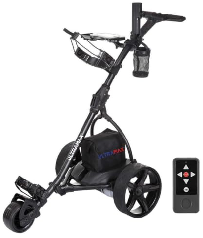 Ultramax Elektrischer Golf-Trolley mit 36-Loch-Lithium-Batterie, ferngesteuert, 9-Gang-Steuerung, Auto-Distanz-Voreinstellungen, leichtes faltbares Aluminium-Design (schwarz) (weiß)