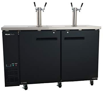 PEAKCOLD 2 Door, 4 Tap Commercial Beer Dispenser - Double Tower Keg Cooler - Kegerator; 60 W