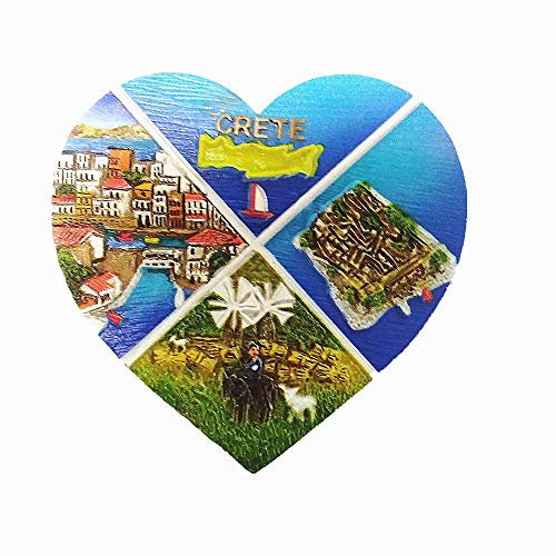3D-Kühlschrankmagnet in Herzform, Kreta, Griechenland, Souvenir, Geschenk, Heim, Küche, Kühlschrank, Dekoration, magnetische Aufkleber-Kollektion