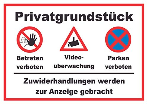 HB-Druck Privatgrundstück Betreten und Parken verboten Videoüberwachung Schild A3 (297x420mm)