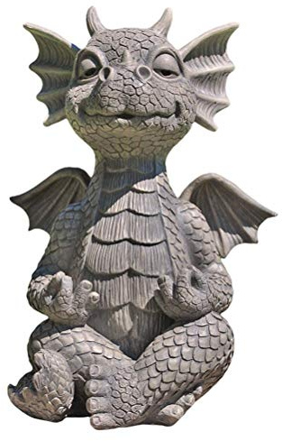 WBTY Drachen-Statue aus Kunstharz, Garten, Schreibtisch, Drache, Ornamente, niedlicher Baby-Drache, zwinkernder Yoga-Baby-Tierstatue draußen, Terrasse, Hinterhof, Veranda
