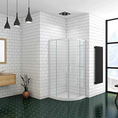 Ducha Casa 80x80x185cm Mampara de ducha semicircular corredera cuatro hojas(dos movibles y dos fijas), 5mm cristal templado, marco de aluminio mate