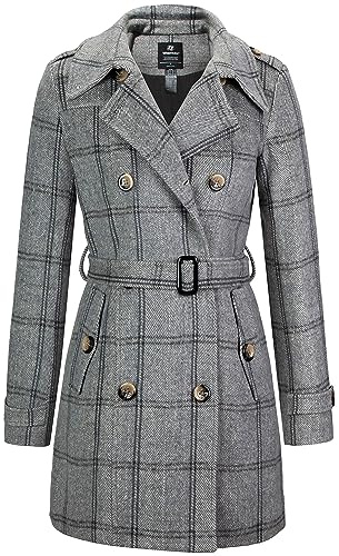 Wantdo Femme Epais Manteaux Mélangée à Double Boutonnage Manteau | avec Poches,col à Revers,pour le Bureau,pour le Travail,Vêtement d'hiver,Classique,Vintage,élégant,Décontracté