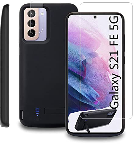 Battery Case for Samsung Galaxy S21 FE 5g Phone Cases, 5000mAh Slim Portable Rechargeable Extended Battery Chargers Power Bank Galaxy S21fe Charging case with Screen Protector Camera Protectors