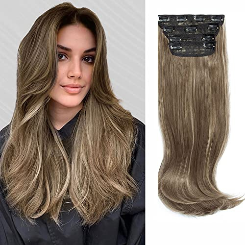 MS TAJ Clip in Hair Extensions 4PCS Hair Extensions clip in Haarverlängerungen 50 cm Synthetic Brown with Blonde Highlights Hair for Women