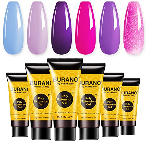 BURANO Violet Poly Verlängerung Gel Nagel Kit 6 Farben Nägel Builder Gel | Professionelle Verwendung, Poly Nagel Gel Kits DIY Starter Kit Maniküre Kit für Frauen Home DIY