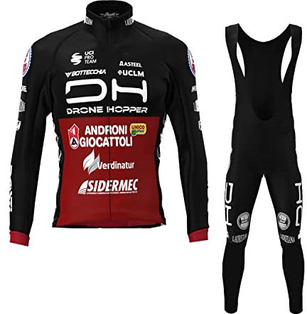 SGCIKER 2022 Team ANDRONI Winter-Thermo-Fleece-Radtrikot-Set, Langarm-Wärmer für Herren, Fahrradhemd, MTB-Fahrradbekleidung, Trägerhose, 9D-Gelpolster (5XL)