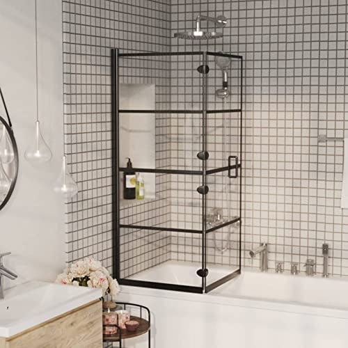 Chenshu Faltbare Duschkabine ESG, Duschabtrennung, Schiebetür Dusche, Duschwanddichtung, Duschkabinen Ersatzteile, Dusche Eckeinstieg, 120x140 cm Schwarz