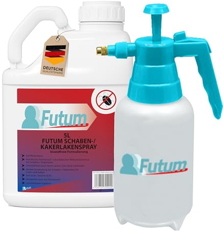Futum Kakerlakspray Schaben-Mittel | 5 Liter +Sprüher | meschanisch Kakerlaken bekämpfen | auf Wasserbasis Ohne Treibgase | wirkt gegen Eier Innen & Außen