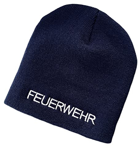 Schnoschi Strickmütze (Beanie Mütze) mit Feuerwehr Bestickt für Herren, Damen, Jugendliche und Kinder