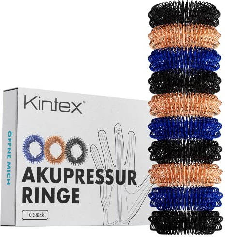 Kintex Akupressurringe 10 Stück Fingermassageringe aus Federstahl | 10 Akupressurringe aus Federstahl für Finger- und Handmassage – kompakt, langlebig und jederzeit einfach anwendbar