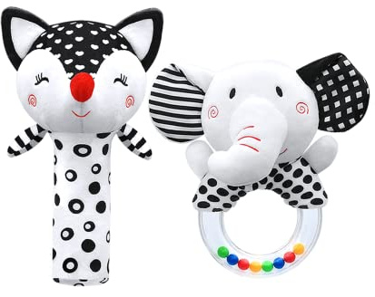 Baby Rattles 0-6 Months Newborn Toys Infant Toys 0-3 Months Rattles for Babies 0-6 Months Baby Toys 0-6 Months, Black and White High Contrast Plush Stuffed Baby Toys for 0 3 6 9 12 Months Girls Boys