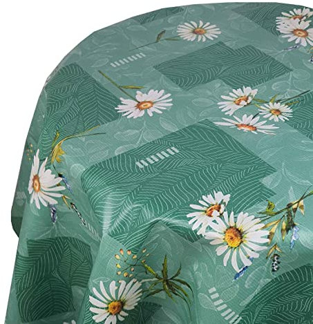 Wachstuch Wachstischdecke Tischdecke Grün Kamille Oval 130 x 160 cm Gartentischdecke abwaschbar