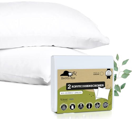 Wasserdichter Kissenbezug Tencel™ 40x80 cm (2er-Pack) mit Reißverschluss - Kopfkissenbezug Oeko-Tex® Zertifiziert aus Umweltfreundlicher und Nachhaltiger Aegis® Faser - Hergestellt in EU