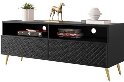 Mirjan24 TV Schrank Temerra 2K, Fernsehschrank, B:150 x H:57 x T:42 cm, TV Lowboard mit gefräster Front, Fernsehtisch, TV Tisch, Unterschrank, TV Board, Schrank, TV Bank (Schwarz)