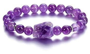 GEHECRST Amethyst Perlen Armband Kristalle Perlenarmband Heilsteine Armband 8mm Kugeln Naturstein Armband Healing Reiki Energietherapie Glückbringen Elastische Armbänder
