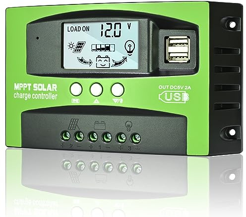 100A MPPT Solarladeregler 12V/24V Auto-Tracking & LCD-Anzeige 2x USB Timer | Solarpanel Laderegler 7 Sicherheitssystem für GEL/AGM/Flut- und Li-Batterien, 99% Tracking-Wirkungsgrad, für Wohnmobil/CV