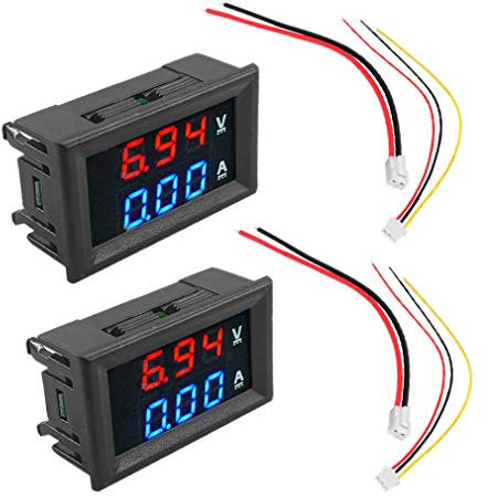 Xtahdge 2 Piezas VoltíMetro Digital AmperíMetro DC 100V 10A AmperíMetro Voltaje Medidor de Corriente Probador Azul + Rojo Panel de Pantalla LED Dual Cables de ConexióN
