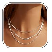 LOLIAS 3 Pièces Collier Serpent Or/Argent Femme Chaîne Plate en Acier Inoxydable Doré Réglable Tour de Cou Fine Épaisse 1/3 MM Largeur Longueurs 35/40/45 CM Bijoux