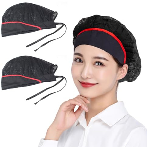 LEEQ Kochmützen - 3 PCS Kochmütze für Küche Kochen, Chef Hut Verstellbar Catering Service Haarnetz Küche Wiederverwendbare Mesh Dining Beanie Kochhaube Damen Herren, Schwarz