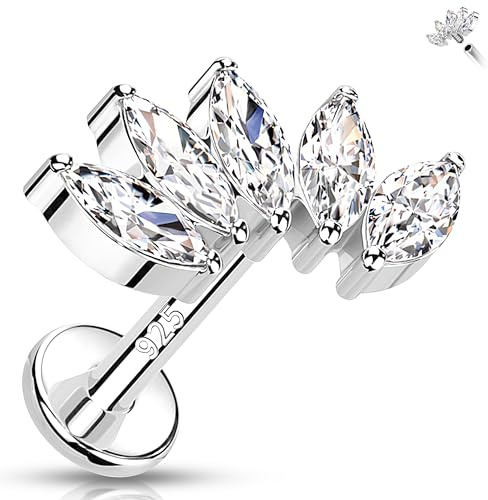 Melighting Gebogene Flache Rückseite Ohrring Sterling Silber 925 Helix Ohrring Innengewinde Nasen Stud 16G Tragus Ohrringe CZ Knorpel Piercing Schmuck 8MM