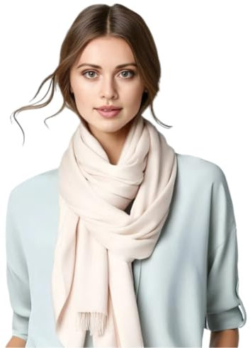 LA FERANI Sommerschal Damen Kaschmir extra dünn Halstuch 175x70 leicht transparent Creme Umschlagtuch stilvoll Komfort Casual Business Style extra geschmeidig (Creme