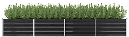 KOIECETA Hochbeet Pflanzkübel Blumenkasten Garten Pflanzkasten Terrassen Gemüsebeet Gartenbeet Frühbeet Pflanzbeet Verzinkter Stahl Anthrazit 320 x 80 x 45 cm