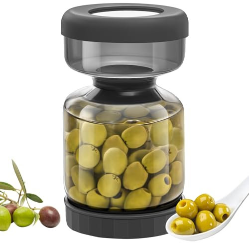 WhiteRhino Bote para aceitunas,Recipiente de 34oz para pepinillos con doble a prueba de fugas,Tarro de cristal separador de jugo de pepinillos Flip Pickle y Olive Hourglass Jar