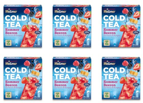 Meßmer Cold Tea Sommer-Beere | 6er Pack mit 84 Pyramidenbeuteln | Glutenfrei | Laktosefrei | Vegan
