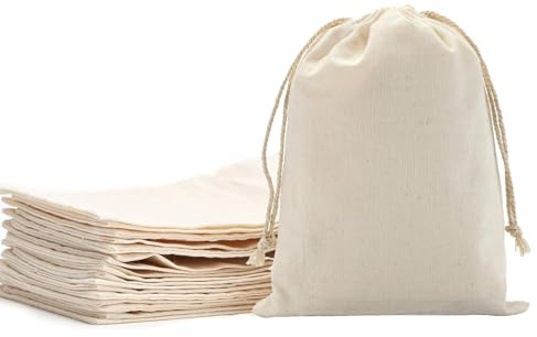 Leylve 8 Sacchetti di Cotone 25x30 cm con Coulisse, Borse Fai da Te per Calendario Avvento, Natale, Compleanni, Matrimoni, Battesimi e Festa Bambini
