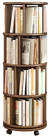 YTGHBIML Bücherturm Freistehend Um 360° drehbares Bücherregal, stehendes Bücherregal aus Gummibaumholz, bodenstehendes Bücherregal auf Rädern, Turm-Bücherregal-Organizer perfekte Darstellung