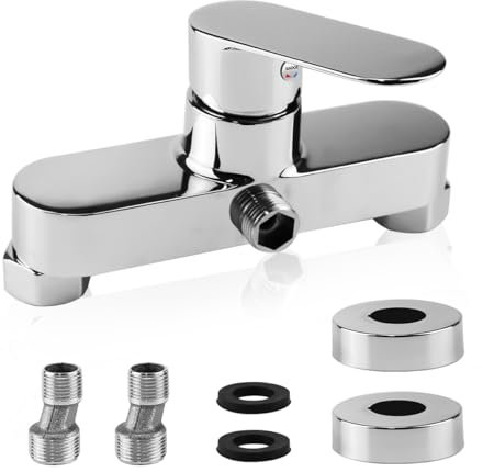 Miscelatore Doccia Argenteo, Rubinetto Doccia con Cartuccia Ceramica, Miscelatore per Doccia Cromato con Bocca G ½, Miscelatore Monocomando a Parete