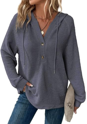 Cuptacc Sweat Femme Oversize Manche Longue Pull Col V Hoodie Femme 2024 Hiver Mode Tricot Ample Sweat à Capuche Femme Gris XXL 52-54