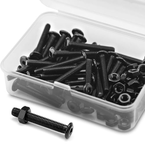 (40 Sätze) M4 x 30mm Flachkopf-Innensechskantschrauben und Muttern Set, 304 Edelstahl Schwarzes Oxid, Sechskantschrauben für Möbel, Möbelschrauben