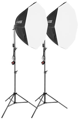 Andoer Softbox Lighting Kit, 28/70cm Octagonal Softbox, 2.1m Adjustable Metal Tripod Stands, Photography Lighting Kit for Live Streaming, Portrait, Product Photography, Video Shooting, 2 Packs