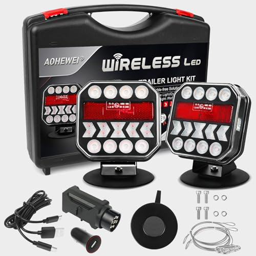 AOHEWEI Magnetiska Trådlösa LED-baklyktor för släpvagnar Set 12V/24V, Trådlösa Bluetooth Dynamiska Baklyktor med Justerbart Magnetiskt Sugproppsfäste för husbilar, båtar, fordon, husvagnar, lastbilar