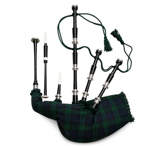 Traditionelle schottische Sackpfeife im Royal Stewart Tartan – Ideal für Anfänger und Profis (Blackwatch Schwarz)