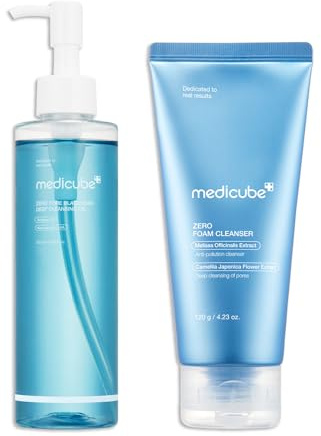 medicube Duo Double Nettoyage Pores - Routine Peau Nette: Huile Démaquillante Zéro Points Noirs 205ml & Nettoyant Moussant Zéro 120g | Tous types de peaux